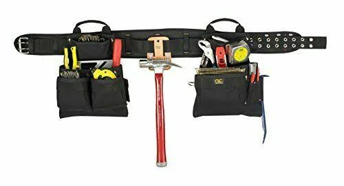 Custom Leathercraft 5608 Carpenter's Combo Tool Belt with Double-Tongue Steel Roller Buckle, 17-Pocket, 4-Piece