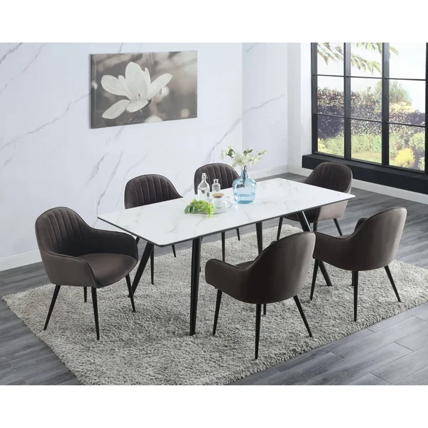 Acme Caspian Dining Table White Printed Faux Marble & Black 74010