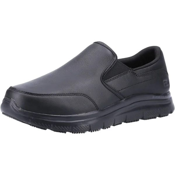 Skechers Bronwood Wide Black Mens Leather Occupational Shoes - 7 UK