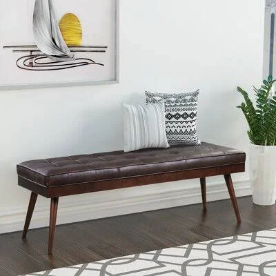 Zakary Genuine Leather Solid Wood Bench Upholstery : Madagascar Cocoa