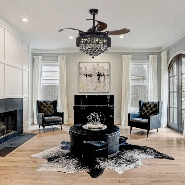 Foldable Blades 46-Inch Black Crystal LED Ceiling Fan Light Kit - Remote
