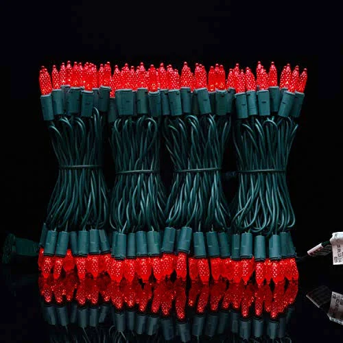 Yuletime UL Certified Red Faceted LED Christmas String Lights 66 Feet 200 LED Commercial Grade Holiday Lights Set Connectable Ho