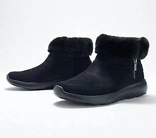 Skechers On-The-Go Faux Fur Ankle Boots - Enchanted, Size 9-1/2 Medium, Black