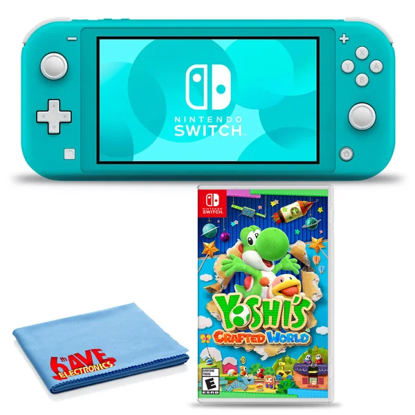Nintendo Switch Lite (Turquoise) Bundle with 6ave Cleaning Cloth + Yoshi&s Crafted World