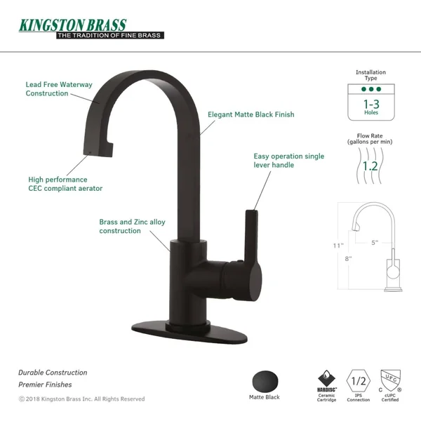 Continental Single-Handle Bathroom Faucet with Push Pop-Up - Matte Black