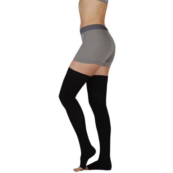 Juzo - Soft, 20-30 mmHg, Thigh High Open Toe-Size IV- Black- Silicone