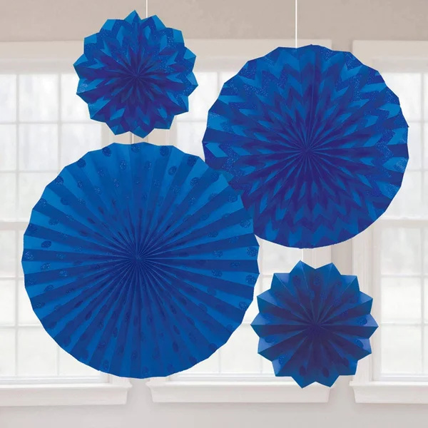 Bright Royal Blue Glitter Paper Fans
