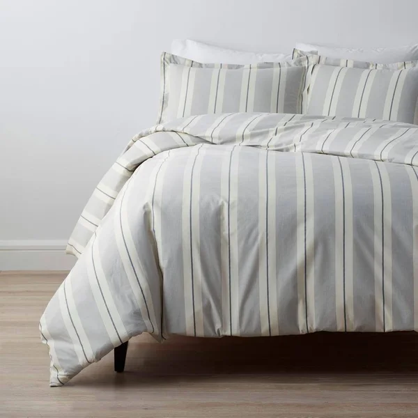 The Company Store Wide Stripe Yarn Dyed Navy Cotton Percale Twin Duvet COVER - Blue