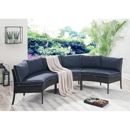 Purington Circular Patio Sectional with Cushions Cushion Color: Blue