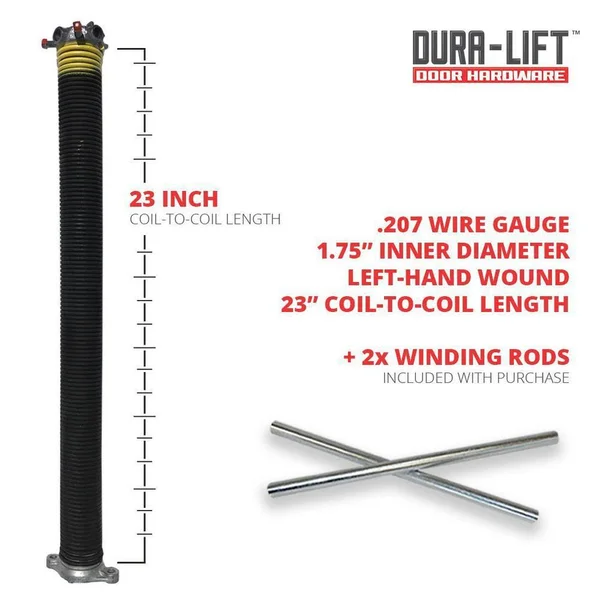 Dura-lift .207 x 1.75 inch x 23 inch Torsion Garage Door Spring (Yellow, Left Wound), Size: 1.75 Inner Diameter