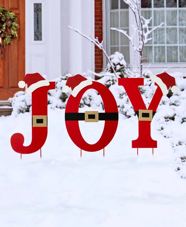 Glitzhome Metal Joy Yard Stake or Standing Decor or Wall Decor - Set of 3 - Red