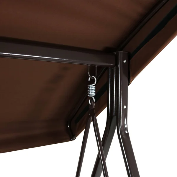 Sunnydaze Decor 3-Person Steel Frame Outdoor Canopy Swing with Side Tables, Brown