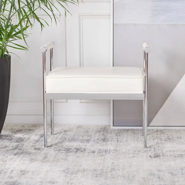 Safavieh Pim Small Rectangle Bench w/ Arms - White, Chrome