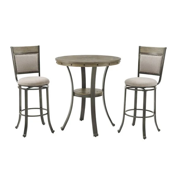 Powell Franklin Wood and Metal 3 Piece Pub Set in Pewter - PCYMX196