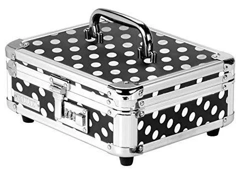 Vaultz VZ00683 Locking Cash Box with Bill and Coin Tray - Combination Lock, Polka Dot Design, 8.5 x 4 x 10 Inches, Black and Whit