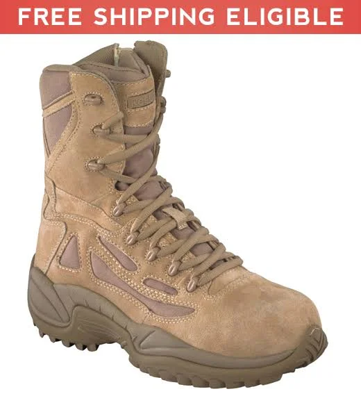 Reebok Women's Rapid Response RB Stealth 8-Inch Composite Toe Side Zip Boots-Desert Tan