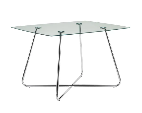 30x22 Chrome Metal and Clear Tempered Glass Dining Table