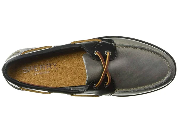 Sperry Top-Sider Men's Authentic Original 2-Eye Plush Varsity Boat Shoe - Size: 12, Grey/Black Leather
