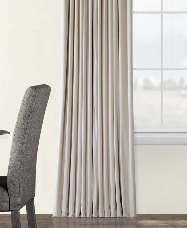 Ivory Velvet Blackout Extra Wide Curtain PANEL, Beige