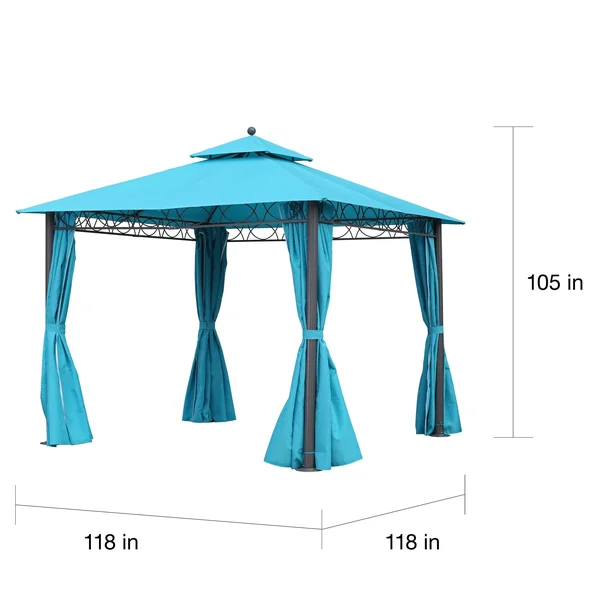 International Caravan St. Kitts 10-Foot Aluminum/ Polyester Double-vented and Drapes Square Gazebo - Black