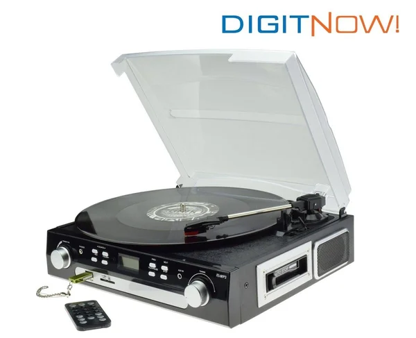 Digitnow Bluetooth Viny Record Player Turntable, Cassette, Radio and AUX in with USB Port and SD Encoding Remote Control, Built in