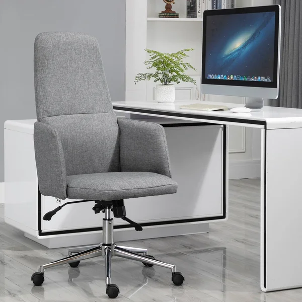 Vinsetto High Back Office Computer Chair with Breathable Fabric, Padded ARMREST, and Swivel Wheels - Grey