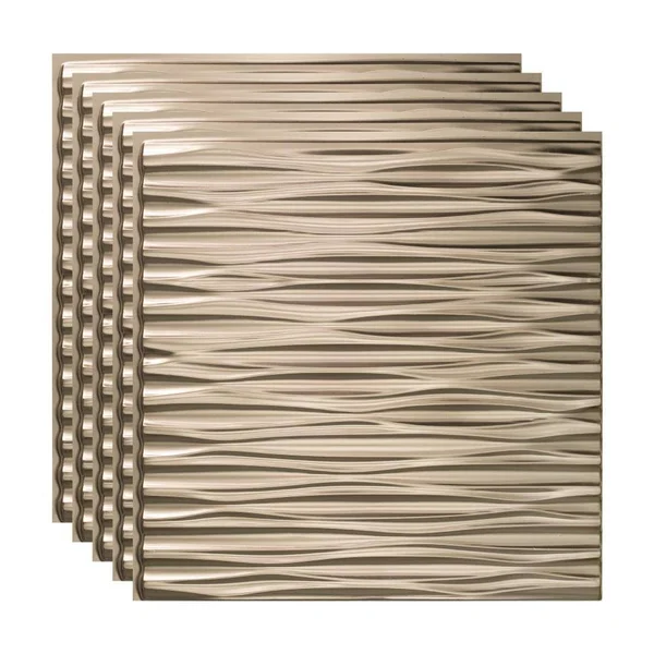 Fasade Dunes Horizontal Decorative Vinyl 2ft x 2ft Glue Up Ceiling Tile in Brushed Nickel (5 Pack)