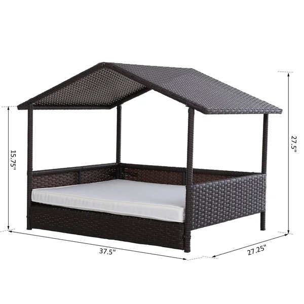 PawHut 4 Sturdy Legs Elevated & Cushioned PE Rattan Dog, Cat House with Comfortable Protective Anti-Slip Sleeping Pad &