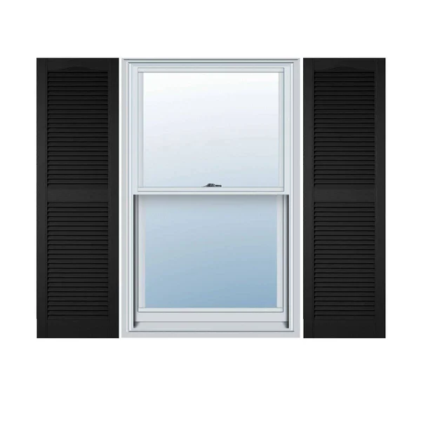 Ekena Millwork LL1S14X06700BL 14 1/2x22W x 67x22H Lifetime Vinyl - Standard Cathedral Top Center Mullion, Open Louver Shutters, w