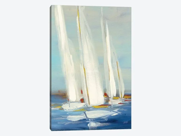 Julia Purinton Paintings on Canvas Art - Summer Regatta II Red Yellow Print ( transportation > by Water > Boats > Sa