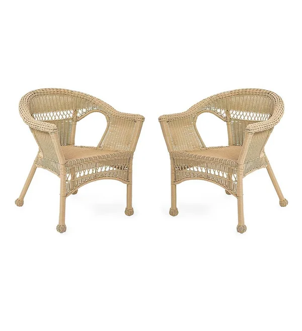 Plow & Hearth Easy Care Resin Wicker Chairs, Set of 2 - Off-White
