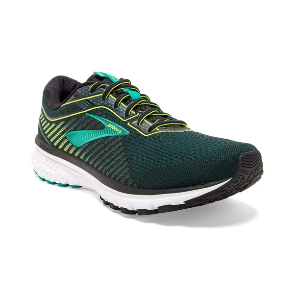 Brooks Men's Ghost 12 Running Shoe-Black/Lime/Blue Grass
