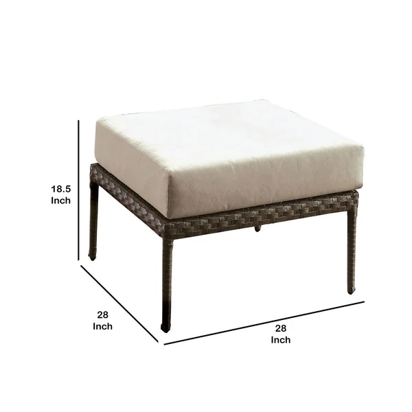 Faux Wicker Patio Ottoman with Fabric Box CUSHION - Gray and Beige