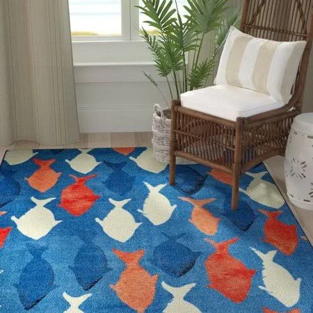 Breakwater Bay Wildermuth Coastal Catch Navy Area Rug, Blue