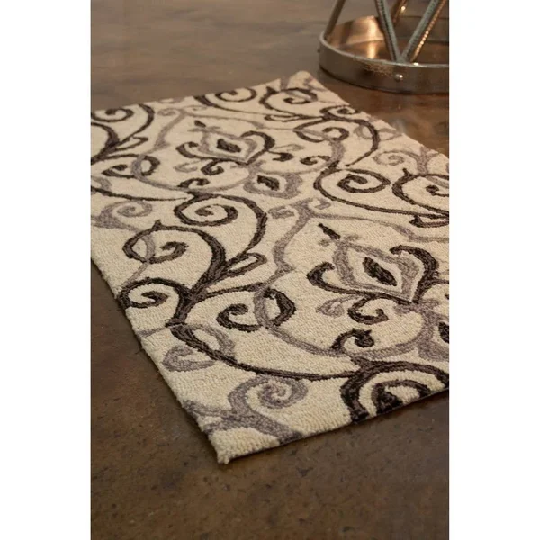 Alexander Home Valentina Hand-Hooked Traditional Area Rug - Ivory/Grey 5& x 7&6x22