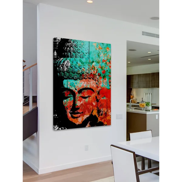 Marmont Hill Buddha Green Red by Rick Martin Painting Print on Wrapped Canvas, Size: 30x22 x 36x22