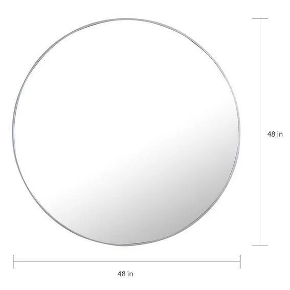 Strick & Bolton Prine 48-Inch Metal Frame Round Mirror - Silver - Silver - 48 inches x 48 inches