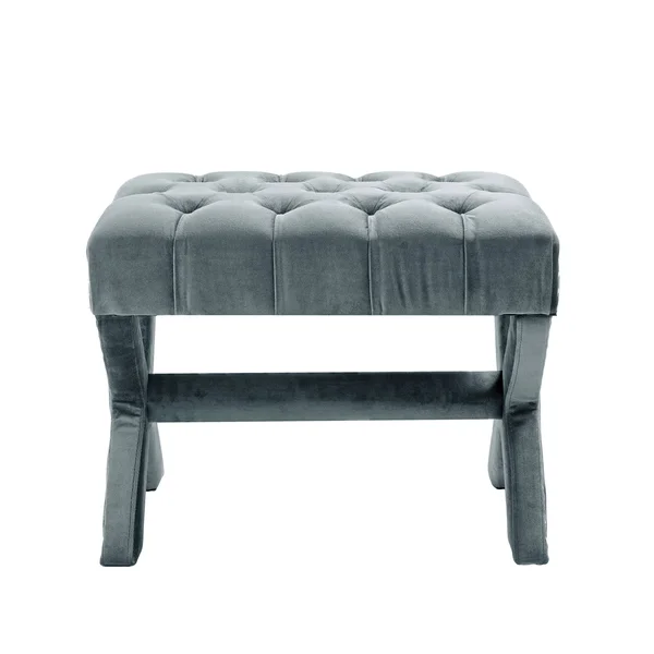 Inspired Home Louis Velvet X-Leg Ottoman – Slate Blue