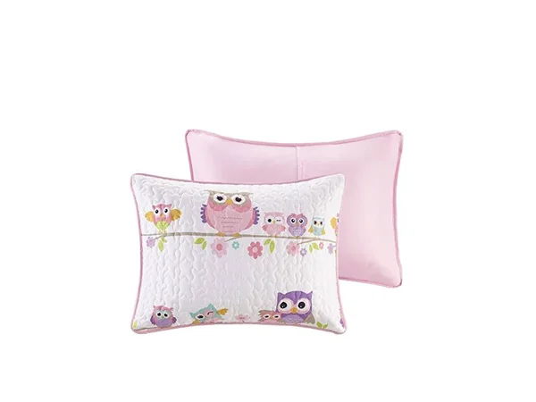 Comfort Spaces - Howdy Hoots Kids Bedspread Mini Quilt Set - 3 Piece - Pink White - Teens/Girls - Owl Print - Queen size - Includ