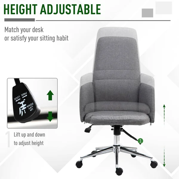 Vinsetto High Back Office Computer Chair with Breathable Fabric, Padded ARMREST, and Swivel Wheels - Grey