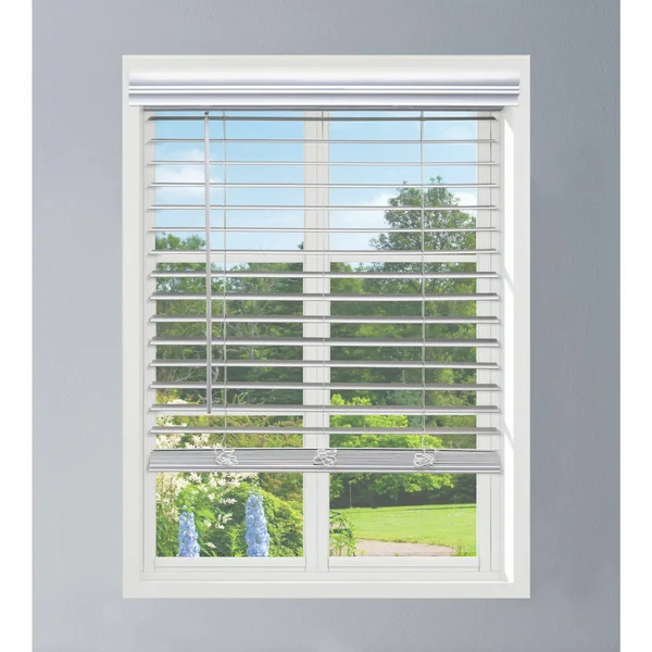 Linen Avenue Custom Cordless Partial Inside Mount Faux Wood Blinds - 40.5 W x 72 H, White