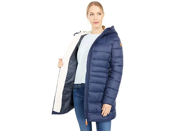 Save The Duck Women's Giga Hooded Coat with Faux Lambskin Lining