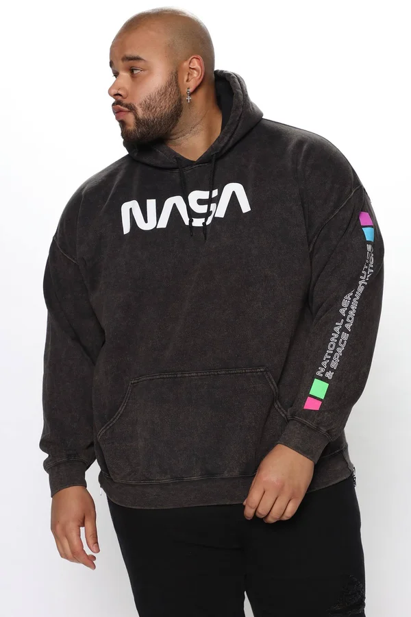 Mens NASA Exploration Hoodie in Black Wash Size Medium by Fashion Nova