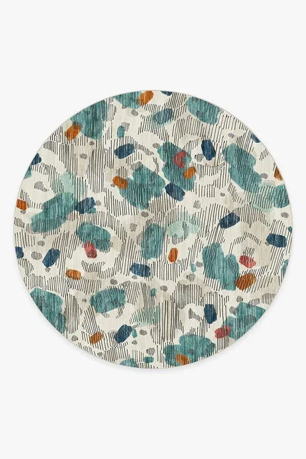 8& Round, Machine Washable Round Area Rug, Kid & Pet Friendly, Indoor Round Area Rug, Leona Teal Rug, Ruggable