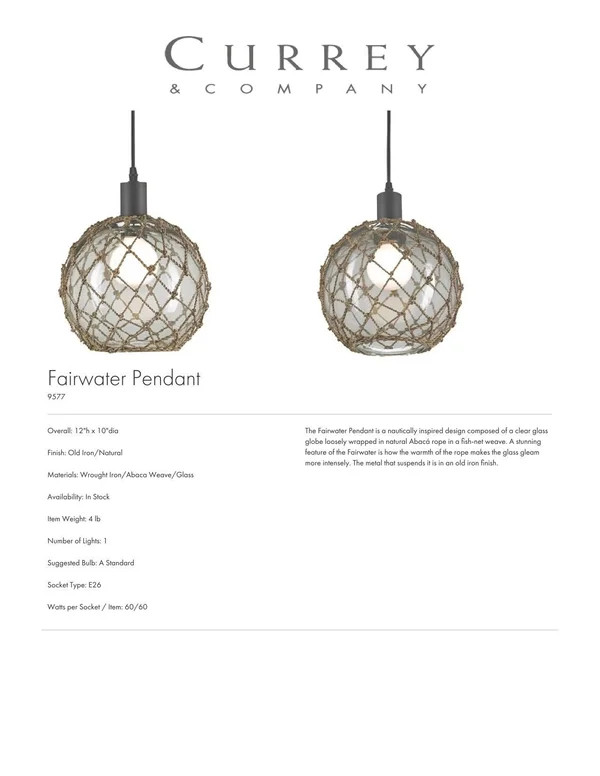 Currey and Company Fairwater Pendant 9577