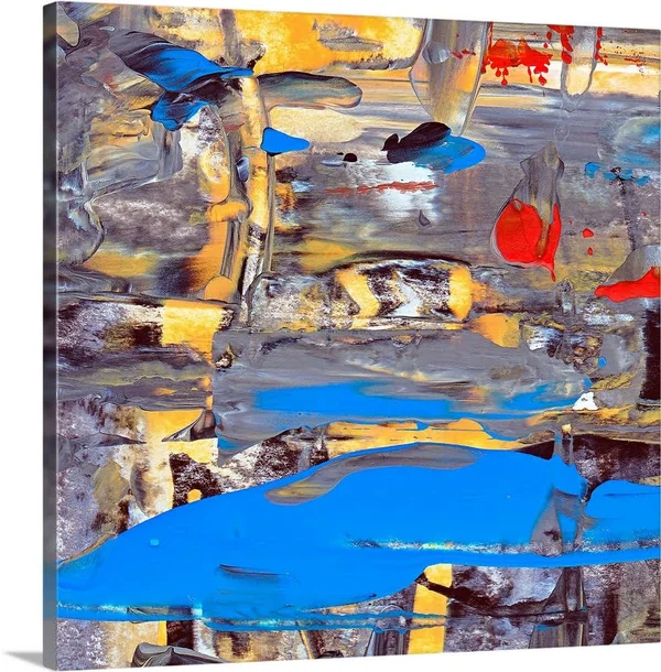 Blue and Yellow Abstract, Large Solid-Faced Canvas Wall Art Print, Great Big Canvas