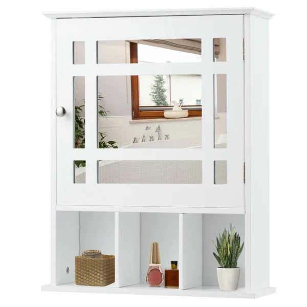 Wall Mounted and Mirrored Bathroom Cabinet-White