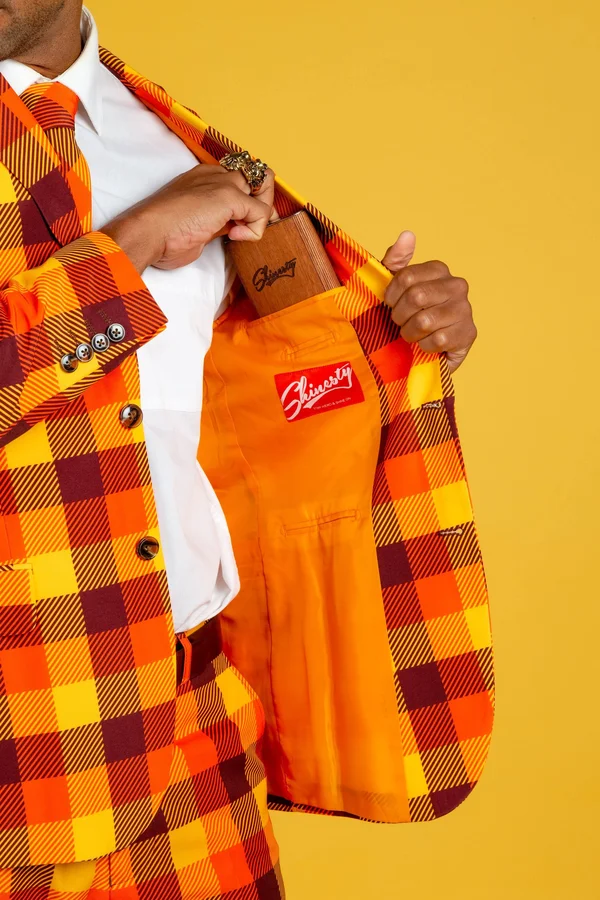 that 70s Suit - Thanksgiving Plaid Suit, Size 36, Orange, Shinesty