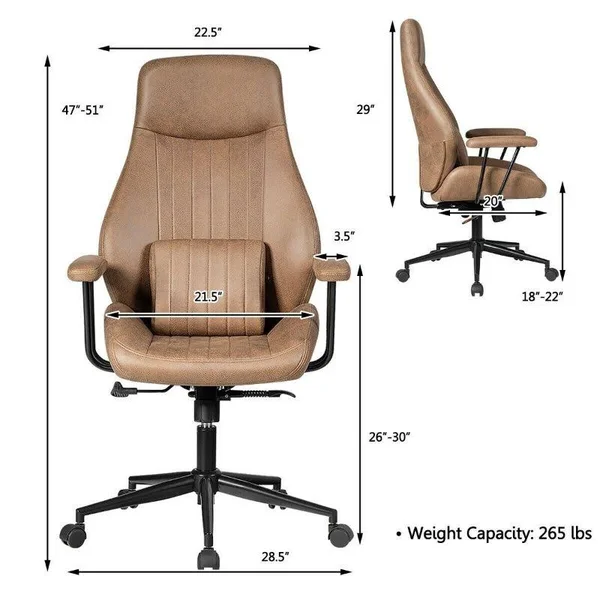 Adjustable Ergonomic High Back Office Chair with Lumbar Support Brown
