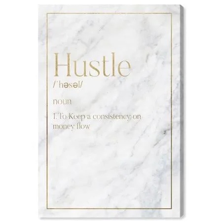 Runway Avenue Typography and Quotes Wall Art Canvas Prints 'Hustle Typography I' Motivational Quotes and Sayings - Gold, White